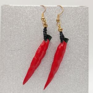 Red Chili Pepper Earrings Dangle with Hooks